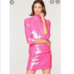 Milly neon pink sequin top and skirt size 2 NWT